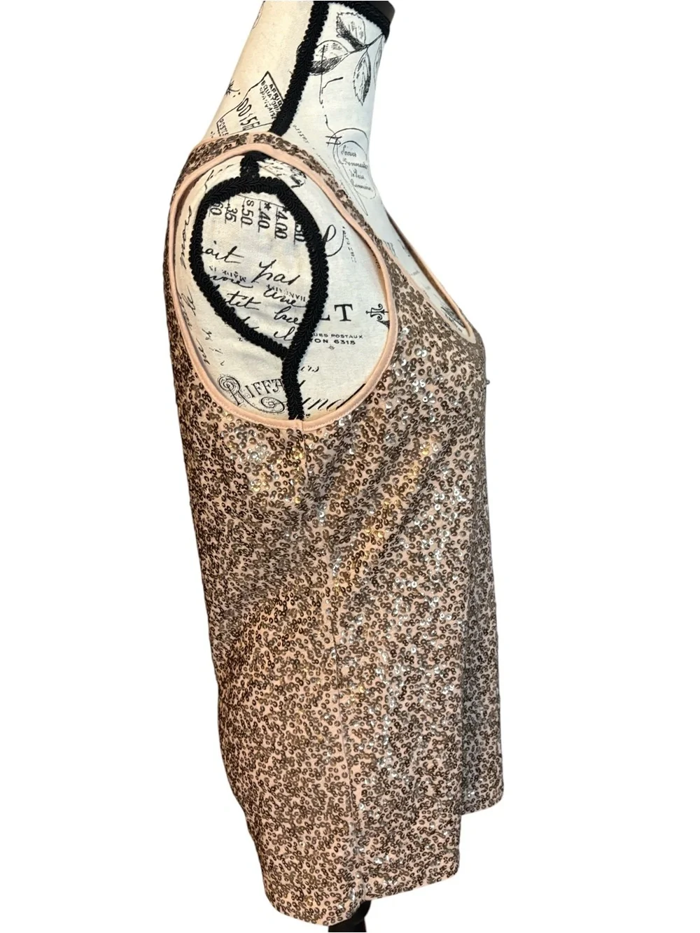 J. Crew Sequin Tank Top Scoop Neck Rose Gold Sequins Blush Pink Size M